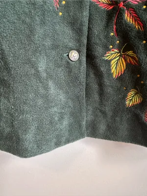Bob Mackie Leaf Embroidered Fleece Button Down Coat Womens 3X Green thumbnail 3