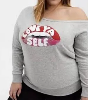 Torrid Love Ya Self Gray Off‎ Shoulder Graphic Sweatshirt Size 3 3X Lip Print thumbnail 1