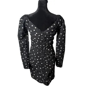 ASOS Polka Dot Ruched Mini Dress Sweetheart Neck Puff Sleeve Womens 4 Black Party thumbnail 3
