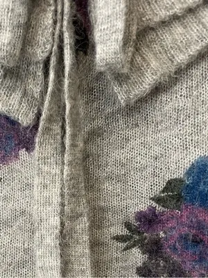 Something Navy Gray Floral Ruffle Tie-Front Sweater thumbnail 4