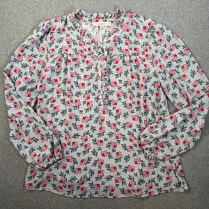 LOFT Women's Medium Floral Dotted Blouse Ruffle Neck Long Sleeve Button Top thumbnail 1