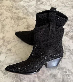 Jessica Simpson Black Crystal Western Ankle Boots thumbnail 1
