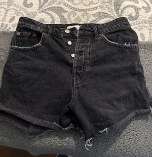 ZARA Black Jean Shorts Distressed Button Fly  thumbnail 1