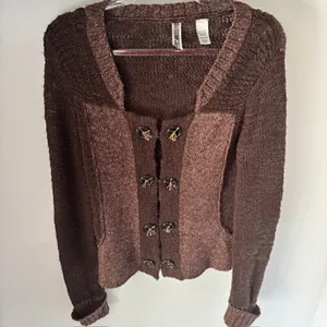 BKE Two Tone Brown Knit Long Sleeve Cardigan L Decorative Buttons Boho Western thumbnail 8