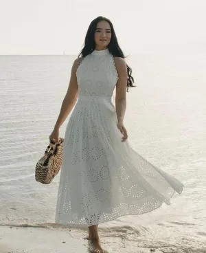 Zara maxi sun dress boho crochet belt lace halter flowy summer vacation thumbnail 7