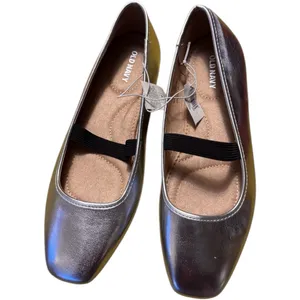 Old Navy Women's Mary Jane Low Heel Ballet Silver Loafers with Black Strap Sz 7 thumbnail 9