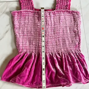 Anthropologie Pink Smocked peplum velvet sleeveless blouse size s thumbnail 7