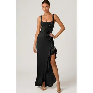 Oh Polly Robina Embellished Ruffle-Trim Corset Gown Maxi Dress in Black size 8 thumbnail 8