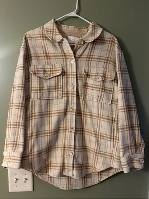 Lush Cream & Tan Plaid Shacket thumbnail 1