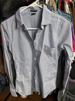 Theory Women’s Light Blue Micro-Striped Dress Shirt P/PT thumbnail 1
