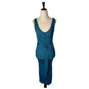 Rachel Roy Dress Women Small Blue Ribbed Knit Button Front Sweater Sheath‎ NWT thumbnail 2