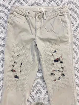 ANTHROPOLOGIE // CHINO Khaki Relaxed Floral Patched Distressed Chino Pants 28 thumbnail 2