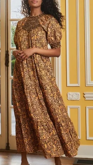 Saylor Kristin Large Leopard Print Tiered‎ Maxi Dress Cottagecore Prairie Boho thumbnail 1
