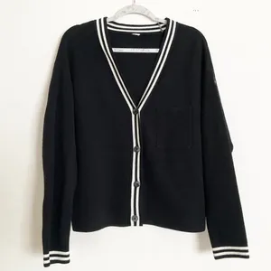 Alo Yoga Tennis Club Sweater Knit Cardigan Black/Ivory M thumbnail 2