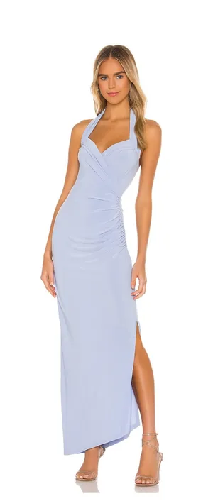 Revolve Norma Kamali Halter Sweetheart Side Drape Gown in Celestial blue thumbnail 1
