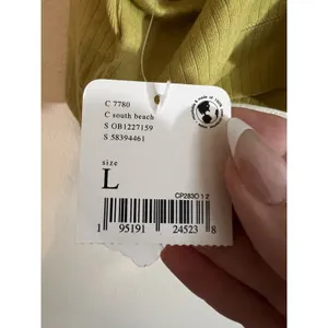 INTIMATELY FREE PEOPLE Catch Up Green/ Yellow Ribbed Crop‎ Top Women’s Size L thumbnail 4