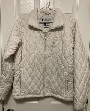 *Columbia Off White Mock Neck Quilted Large Long Sleeve Puffer Jacket #HC thumbnail 1