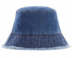Mango Cotton Frayed Denim Bucket Hat NWT Blue thumbnail 1