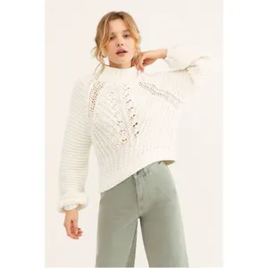 Free People Chunky Knit Sweetheart Mock Neck Sweater in Ivory White Large NWT thumbnail 3