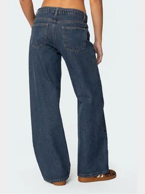 New EDIKTED Funky Stitch Low Rise Jeans dark denim size medium thumbnail 2