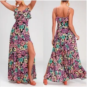 Lulus Dynah Black Floral Print Sleeveless Maxi Dress Fairy Vacation Party Sz M thumbnail 2