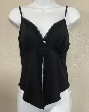 Black Babydoll‎ Top Large Y2K Coquette Feminine Romantic Dollette Dainty Summer thumbnail 1