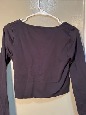 Athleta Womens Size Small Aurora Black Long-Sleeve Scoop Crop Top Ribbed Stretch thumbnail 6