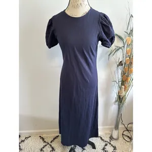 Boden Dress 14R Blue‎ Ponte Knit Stretch Short Puff Sleeve Midi thumbnail 2