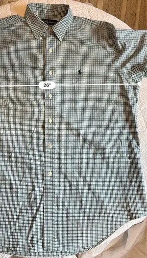 Ralph Lauren Short Sleeve Green and white Checkered button-up shirt Size L thumbnail 3