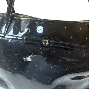 Kate Spade New York Black Patent Tote Bag Polka Dot Embossed Front Bow Accent thumbnail 2