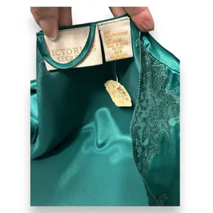 Victorias Secret Vintage Emerald Satin Lace Kimono‎ Robe Gold Label Old Money thumbnail 13
