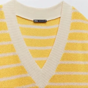 Zara Yellow and White Striped Zara V-Neck Sleeveless Knit Sweater Medium (NWT) thumbnail 5
