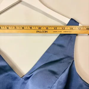 Miss Veil Satin Tea Length Dress Double V Neck Bow Detail Pockets NWT Blue Small thumbnail 5