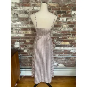 SHEIN Stripe Cami Midi Dress XS Brown White Smocked Waist Tie Bust Dress thumbnail 5