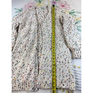 P.S. Kate Confetti Pom Pom Open Front Cardigan Cream Multi Knit Sweater M/L thumbnail 8