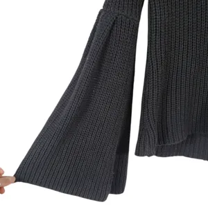 Free People Damsel Knit Black Sweater Top Bell Sleeve V-neck Size S thumbnail 7