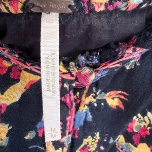 Free People Floral Gauze Cotton‎ Boho Peasant Top Oversized Ruffle Raw Sz Medium thumbnail 8