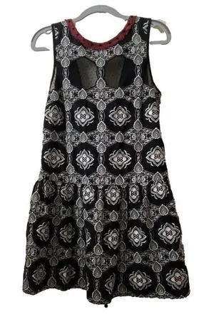 Free People Ovs Night Embroidered Deep V mini Dress Sz S‎ thumbnail 1