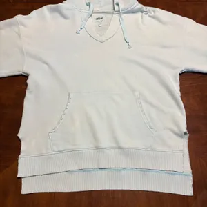 Aerie Hoodie Women S Light Blue Oversized Raw Hem V-Neck Sweatshirt thumbnail 1