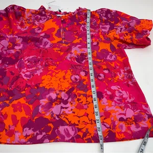 Sugarlips Flirty Floral Split Neck Blouse Top Womens Size Medium Orange Pink NEW thumbnail 10