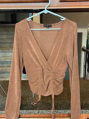 Brown Shimmery Cinched Deep V Neck thumbnail 1