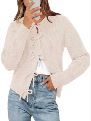 NEW Cardigan Sweater Bow Button Down Knit Tie XL thumbnail 1