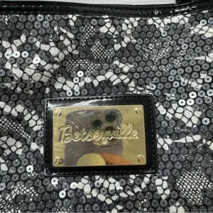 Betsey Johnson Betsyville Black White Floral Sequined Tote Bag Handbag Tote Purse Y2K McBling thumbnail 6