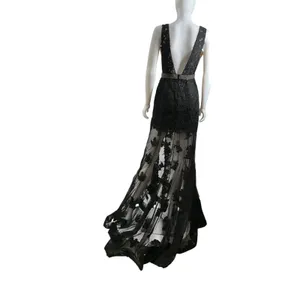 Sherri Hill Black Lace Plunging V-Neck Beaded Waist Formal Gown Dress Size 4 thumbnail 12