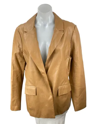 Le Lis Womens Brown Faux Leather Notched Collar Long Sleeve Blazer Coat Jacket L thumbnail 1