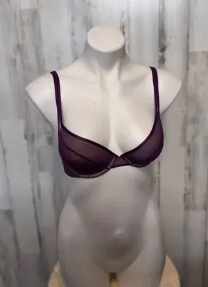 DKNY Purple Sheer Mesh Bra 34B Underwire Lightweight Lingerie Minimalist thumbnail 1