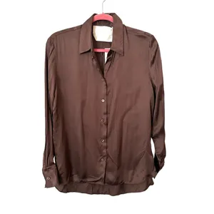 PIPPA THE LABEL Lennox Satin Button Down NWT Sz XS‎ Brown thumbnail 2