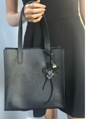 NWT Ted Baker London The Icon Black Embossed Small Tote With Flower Charm thumbnail 2