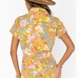 Show Me Your Mumu Cannon Romper Floral Groovy Blooms Denim XL thumbnail 2