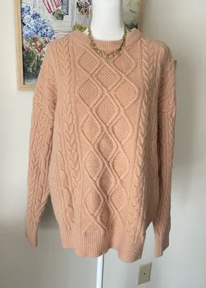 Aelfric Eden Tan Beige Diamond Cable Knit Oversized Pullover Sweater Small thumbnail 1